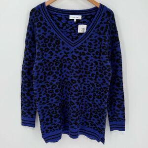 Evereve John + Jenn‎ Berto Animal V-Neck Sweater Tunic Women Small Cobalt Blue